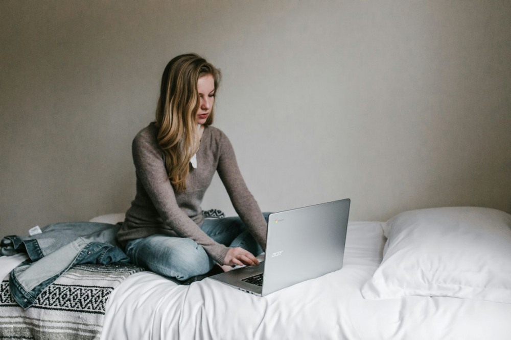 Woman working on laptop